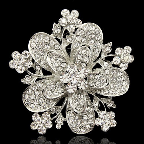 Fantastyczna broszka kobiety: stop w złotym odcieniu z jasnymi kryształami Rhinestone, opalowymi, okrągłym kwiatem - luksusowy bukiet ślubny dla panny młodej - Wianko - 18