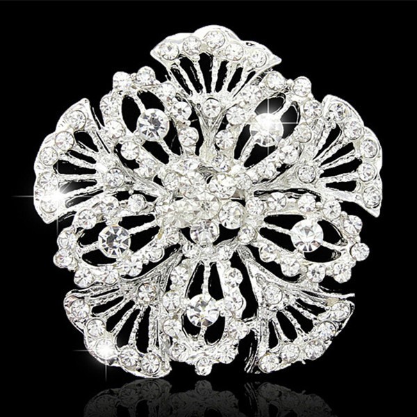 Fantastyczna broszka kobiety: stop w złotym odcieniu z jasnymi kryształami Rhinestone, opalowymi, okrągłym kwiatem - luksusowy bukiet ślubny dla panny młodej - Wianko - 19
