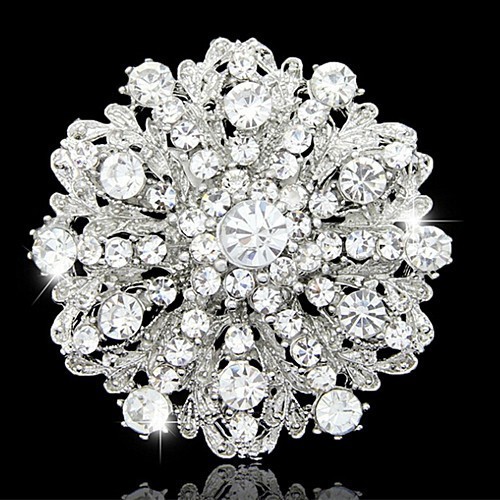 Fantastyczna broszka kobiety: stop w złotym odcieniu z jasnymi kryształami Rhinestone, opalowymi, okrągłym kwiatem - luksusowy bukiet ślubny dla panny młodej - Wianko - 9