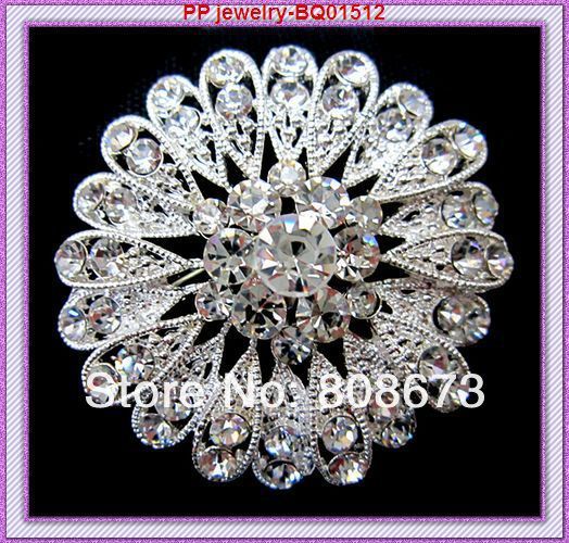 Fantastyczna broszka kobiety: stop w złotym odcieniu z jasnymi kryształami Rhinestone, opalowymi, okrągłym kwiatem - luksusowy bukiet ślubny dla panny młodej - Wianko - 15