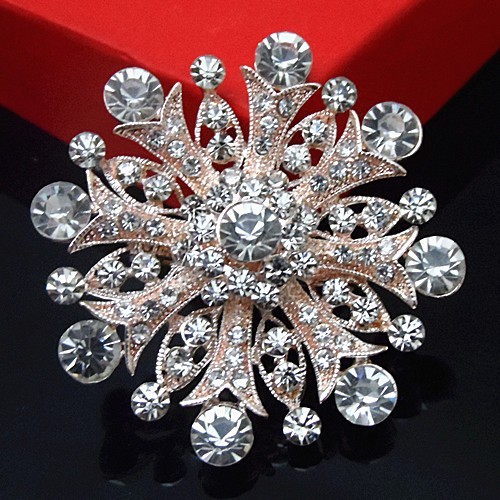 Fantastyczna broszka kobiety: stop w złotym odcieniu z jasnymi kryształami Rhinestone, opalowymi, okrągłym kwiatem - luksusowy bukiet ślubny dla panny młodej - Wianko - 36