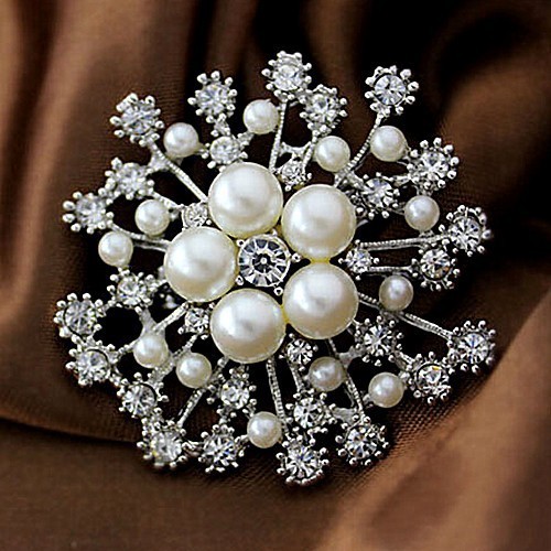 Fantastyczna broszka kobiety: stop w złotym odcieniu z jasnymi kryształami Rhinestone, opalowymi, okrągłym kwiatem - luksusowy bukiet ślubny dla panny młodej - Wianko - 49