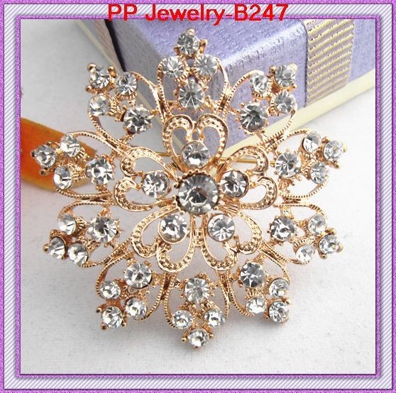 Fantastyczna broszka kobiety: stop w złotym odcieniu z jasnymi kryształami Rhinestone, opalowymi, okrągłym kwiatem - luksusowy bukiet ślubny dla panny młodej - Wianko - 37