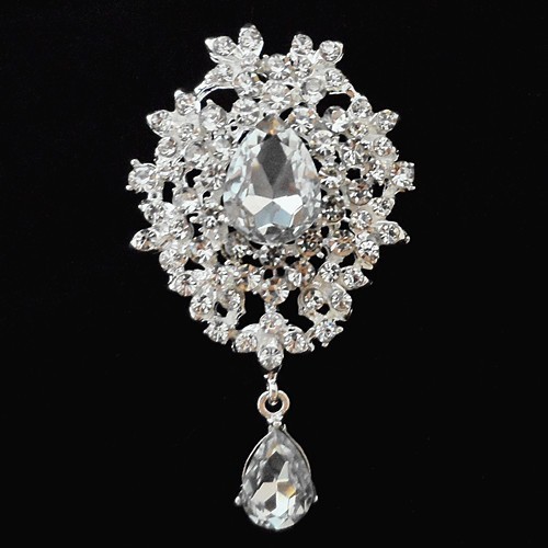 Fantastyczna broszka kobiety: stop w złotym odcieniu z jasnymi kryształami Rhinestone, opalowymi, okrągłym kwiatem - luksusowy bukiet ślubny dla panny młodej - Wianko - 7