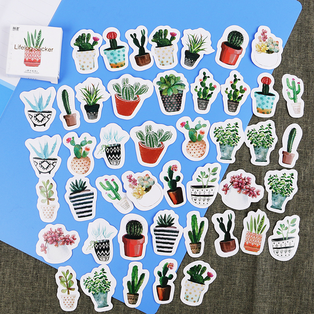 Zielone rośliny Kawaii - zestaw 45 sztuk: kaktusy, naklejki, terminarz - dla studentów i nie tylko - Wianko - 9