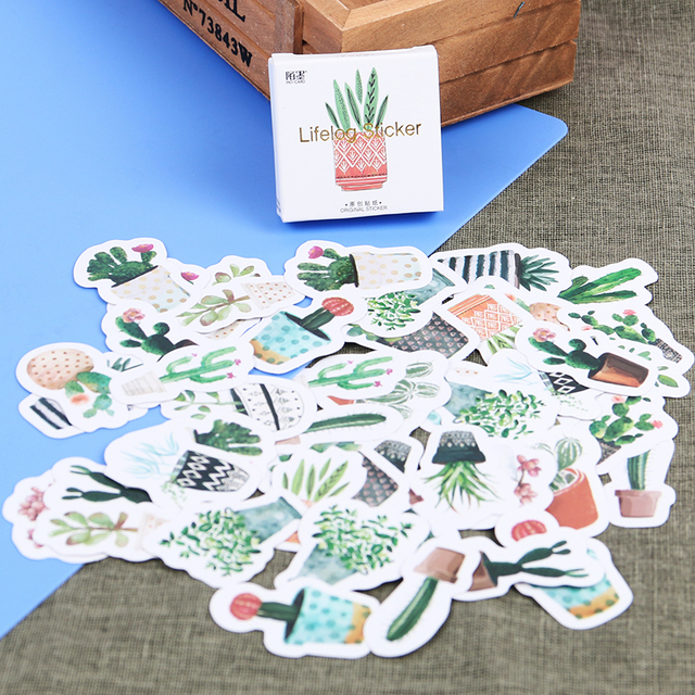 Zielone rośliny Kawaii - zestaw 45 sztuk: kaktusy, naklejki, terminarz - dla studentów i nie tylko - Wianko - 2