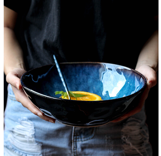 Miska ceramiczna KINGLANG w niebieskim kolorze różnych rozmiarów, idealna na sałatkę, makaron, zupę – hurtownia/restauracja - Wianko - 1