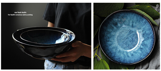 Miska ceramiczna KINGLANG w niebieskim kolorze różnych rozmiarów, idealna na sałatkę, makaron, zupę – hurtownia/restauracja - Wianko - 3