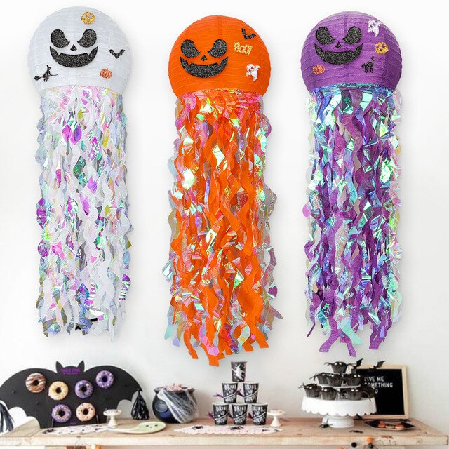 Halloweenowe wiszące latarnie w kształcie dyni z żelatyny - dekoracje DIY na imprezę - Wianko - 1