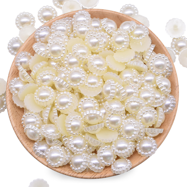 Perełki imitujące kwiaty kształtu - zestaw 100 sztuk 9-15mm białe, tworzywo plastyczne DIY, biżuteria - Wianko - 7