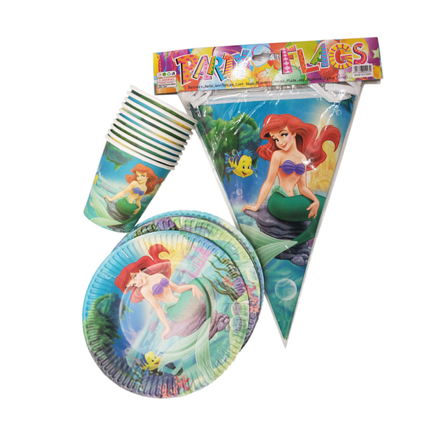 Zestaw jednorazowych naczyń na imprezę z motywem Małej Syrenki Ariel Disney - dekoracje na Baby Shower, urodziny dziecka - dziewczynki, pierwsze urodziny - Wianko - 2