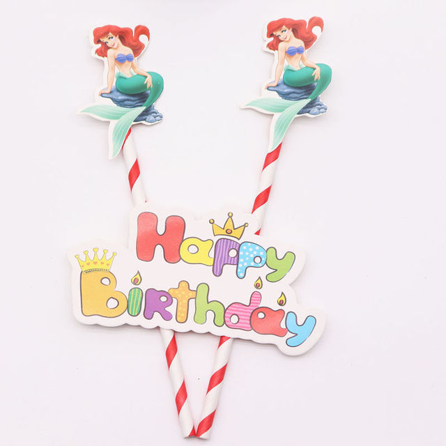 Zestaw jednorazowych naczyń na imprezę z motywem Małej Syrenki Ariel Disney - dekoracje na Baby Shower, urodziny dziecka - dziewczynki, pierwsze urodziny - Wianko - 15