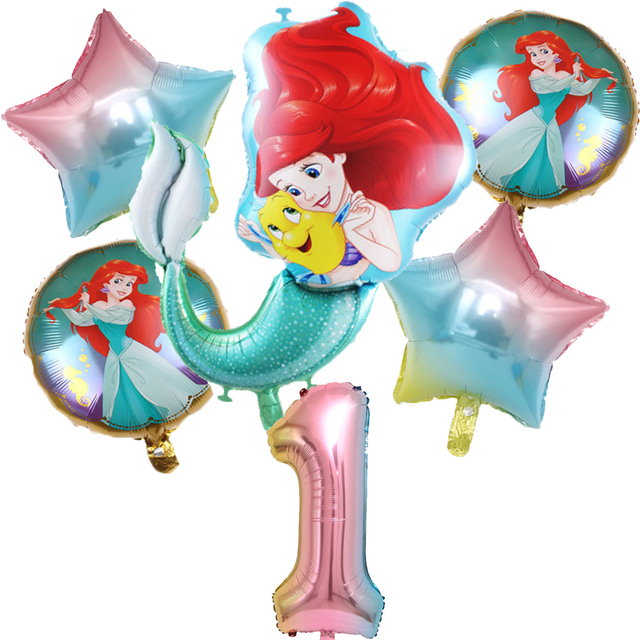 Zestaw jednorazowych naczyń na imprezę z motywem Małej Syrenki Ariel Disney - dekoracje na Baby Shower, urodziny dziecka - dziewczynki, pierwsze urodziny - Wianko - 17