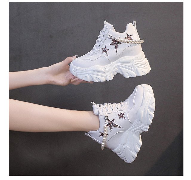 Buty damskie na wysokiej platformie Chunky Sneakers Zwiększające wzrost o 10 cm, wykonane ze skóry - jesień 2022 - Wianko - 7