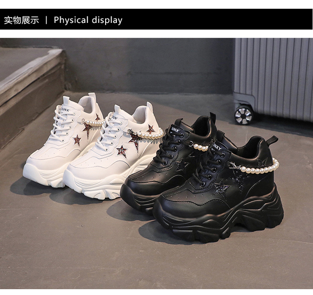 Buty damskie na wysokiej platformie Chunky Sneakers Zwiększające wzrost o 10 cm, wykonane ze skóry - jesień 2022 - Wianko - 9