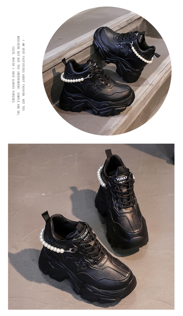 Buty damskie na wysokiej platformie Chunky Sneakers Zwiększające wzrost o 10 cm, wykonane ze skóry - jesień 2022 - Wianko - 11
