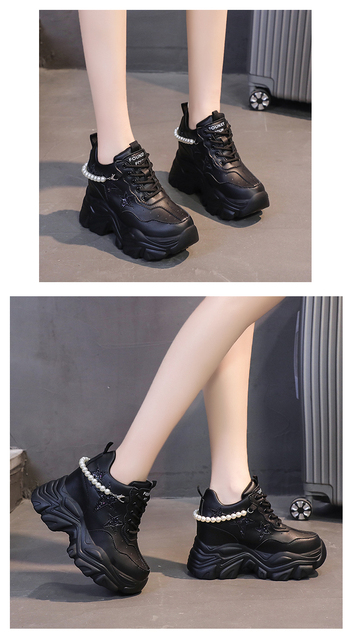 Buty damskie na wysokiej platformie Chunky Sneakers Zwiększające wzrost o 10 cm, wykonane ze skóry - jesień 2022 - Wianko - 6