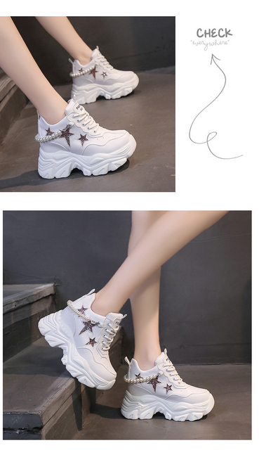 Buty damskie na wysokiej platformie Chunky Sneakers Zwiększające wzrost o 10 cm, wykonane ze skóry - jesień 2022 - Wianko - 8