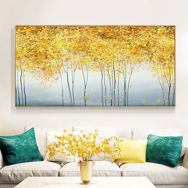 Plakat abstrakcyjny na płótnie ze złotymi monetami i drzewem - minimalistyczne, skandynawskie dekoracje do wnętrz - Wianko - 16