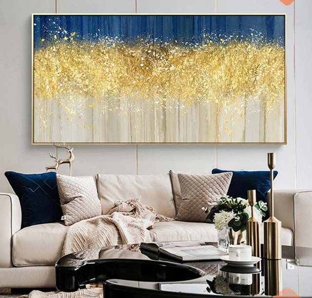 Plakat abstrakcyjny na płótnie ze złotymi monetami i drzewem - minimalistyczne, skandynawskie dekoracje do wnętrz - Wianko - 1