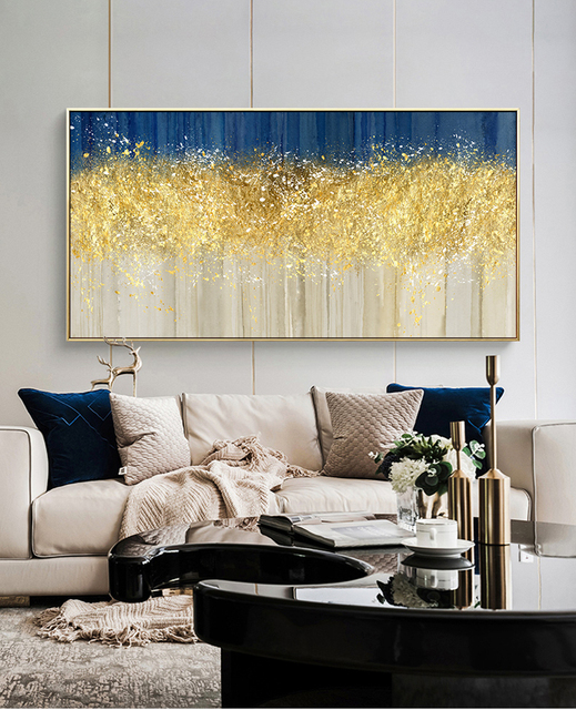 Plakat abstrakcyjny na płótnie ze złotymi monetami i drzewem - minimalistyczne, skandynawskie dekoracje do wnętrz - Wianko - 18
