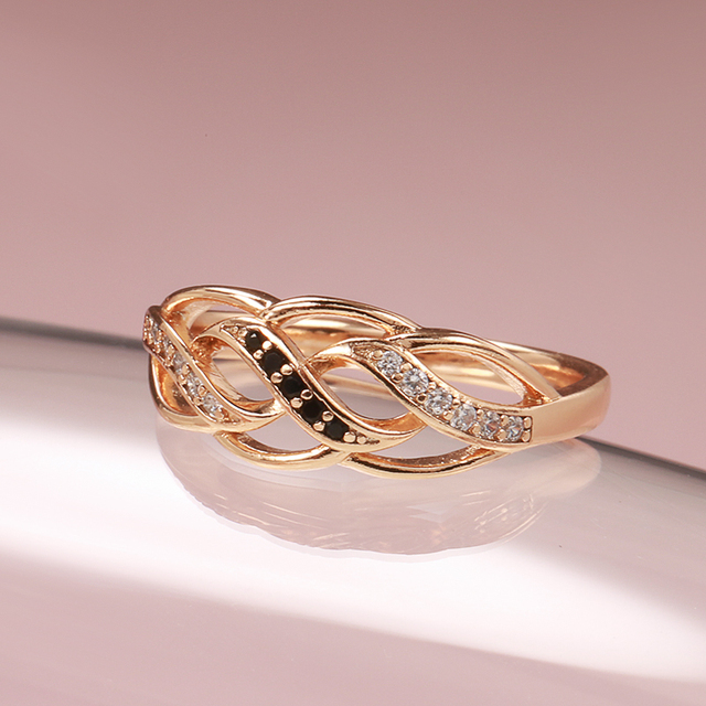 Pierścień kwiatowy Kinel 2021 z cyrkoniami na różowym złocie (585) - boho, vintage, biżuteria ślubna - Wianko - 9