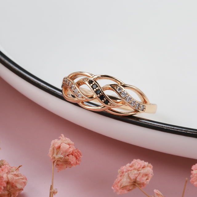 Pierścień kwiatowy Kinel 2021 z cyrkoniami na różowym złocie (585) - boho, vintage, biżuteria ślubna - Wianko - 5