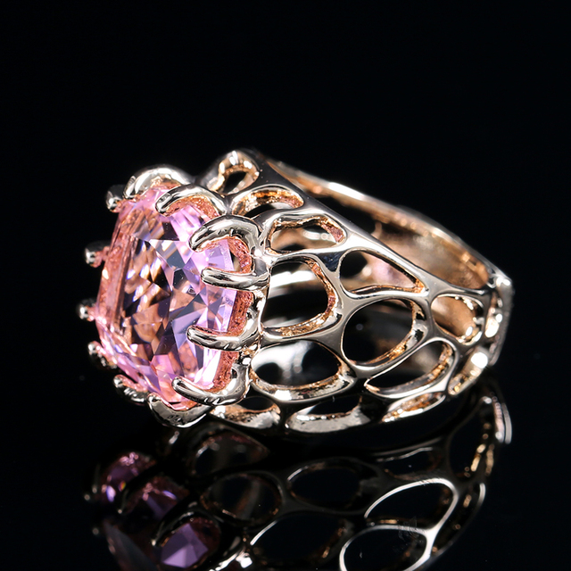 Pierścień kwiatowy Kinel 2021 z cyrkoniami na różowym złocie (585) - boho, vintage, biżuteria ślubna - Wianko - 18