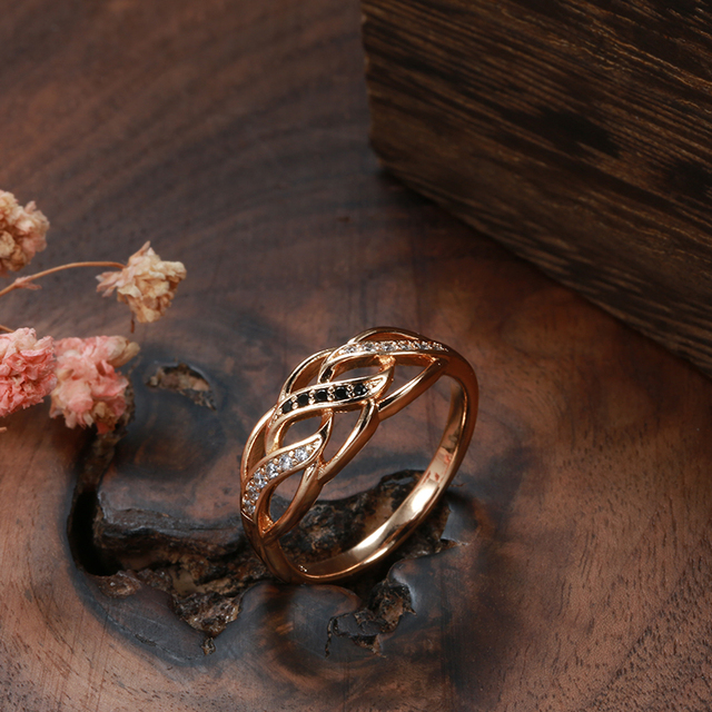 Pierścień kwiatowy Kinel 2021 z cyrkoniami na różowym złocie (585) - boho, vintage, biżuteria ślubna - Wianko - 10