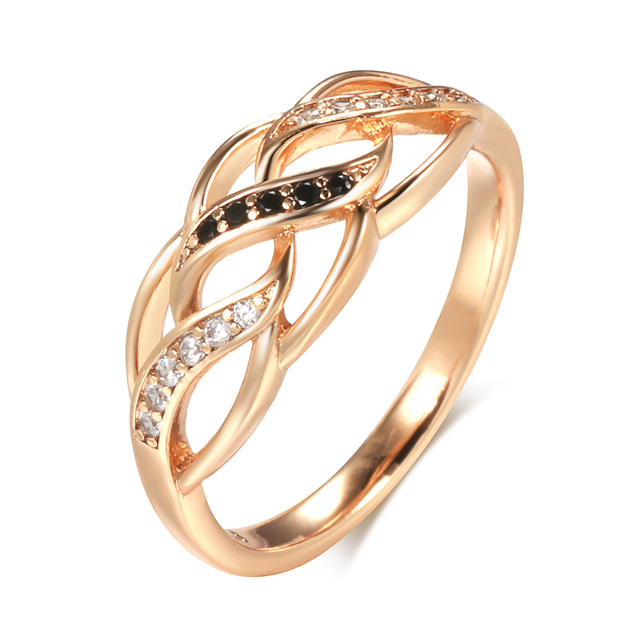 Pierścień kwiatowy Kinel 2021 z cyrkoniami na różowym złocie (585) - boho, vintage, biżuteria ślubna - Wianko - 11