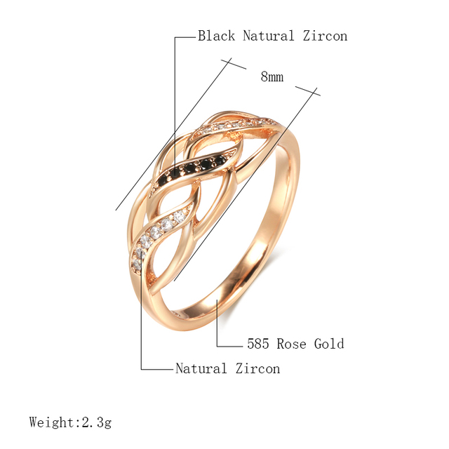 Pierścień kwiatowy Kinel 2021 z cyrkoniami na różowym złocie (585) - boho, vintage, biżuteria ślubna - Wianko - 6