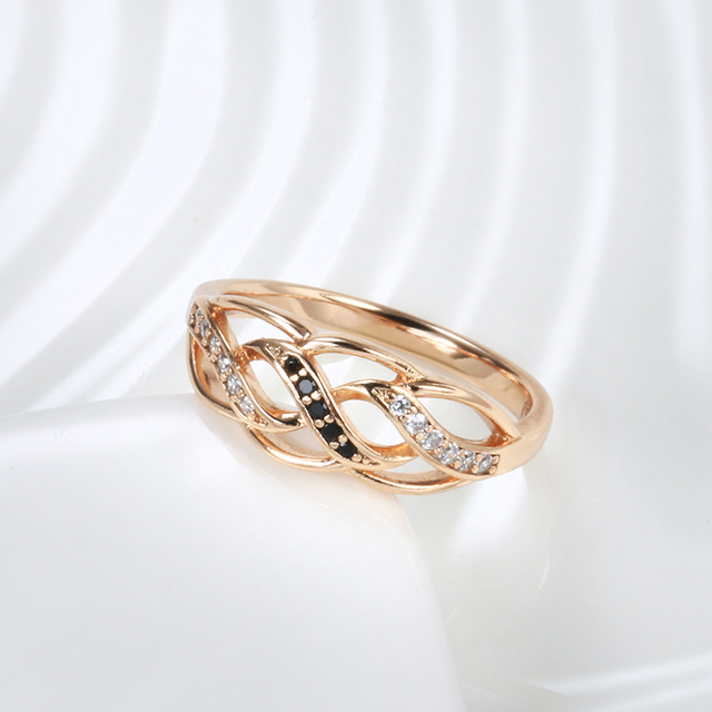 Pierścień kwiatowy Kinel 2021 z cyrkoniami na różowym złocie (585) - boho, vintage, biżuteria ślubna - Wianko - 7