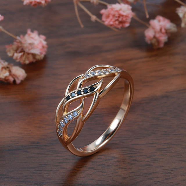 Pierścień kwiatowy Kinel 2021 z cyrkoniami na różowym złocie (585) - boho, vintage, biżuteria ślubna - Wianko - 8
