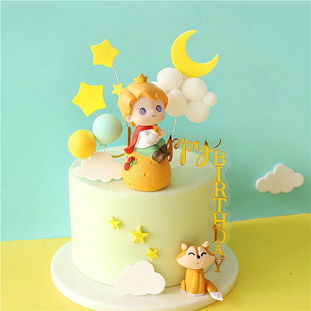 Żywiczne dekoracje tortu - Śliczny lisa gwiazdy księżyc chmury, mały chłopiec, mikro elementy dekoracji krajobrazu - Wianko - 3