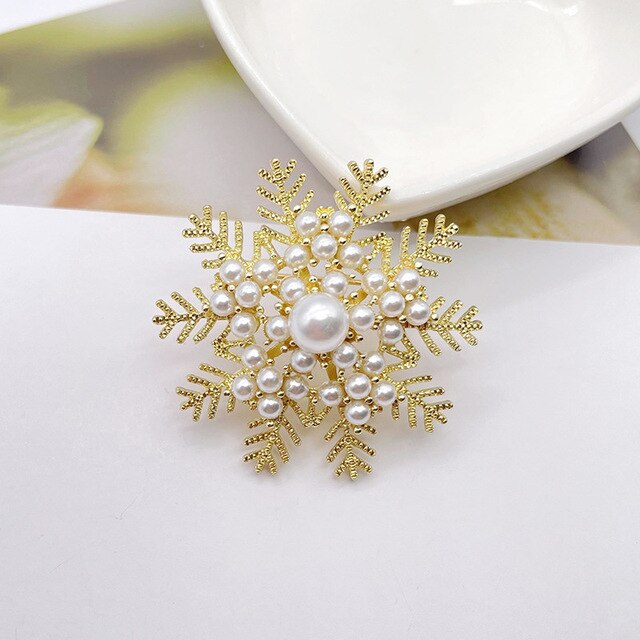 Sztuczna perełkowa broszka z kryształami w kształcie płatków śniegu - modny dodatek na wesele dla kobiet - Wianko - 6