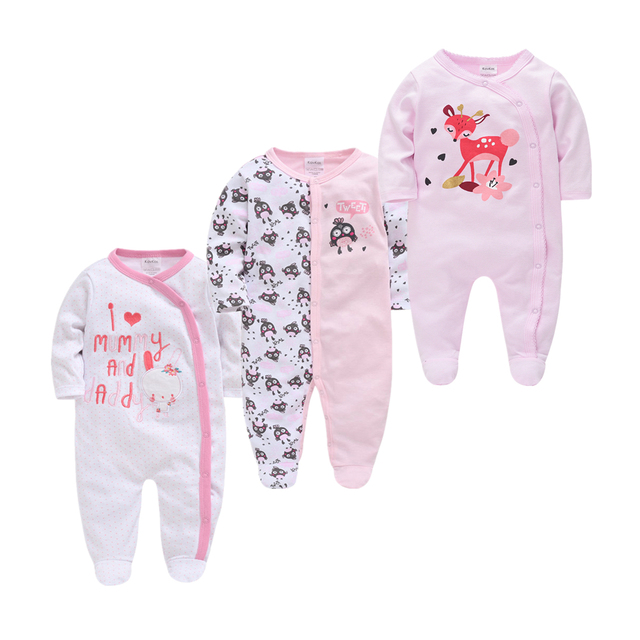 Śpioszki Dzieci dziewczynka - zestaw 3 sztuk, bawełna, oddychające, miękkie, dla noworodka, śpiące dziecko Pijamas - Wianko - 1