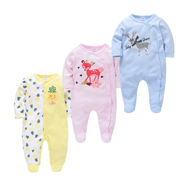 Śpioszki Dzieci dziewczynka - zestaw 3 sztuk, bawełna, oddychające, miękkie, dla noworodka, śpiące dziecko Pijamas - Wianko - 3