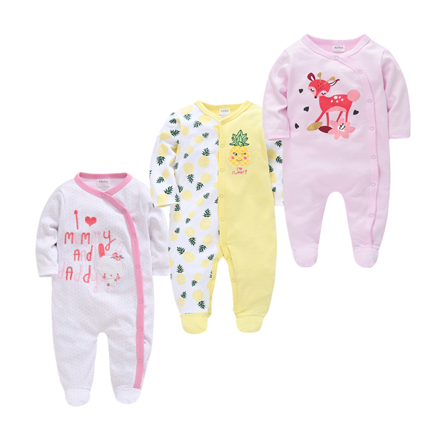 Śpioszki Dzieci dziewczynka - zestaw 3 sztuk, bawełna, oddychające, miękkie, dla noworodka, śpiące dziecko Pijamas - Wianko - 2