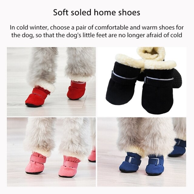 Super ciepłe buty dla psa zima, 4 sztuki, obuwie na deszcz i śnieg, dla małych piesków i kotów - Wianko - 7