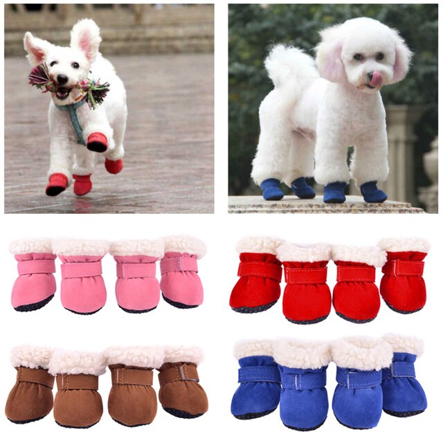 Super ciepłe buty dla psa zima, 4 sztuki, obuwie na deszcz i śnieg, dla małych piesków i kotów - Wianko - 5