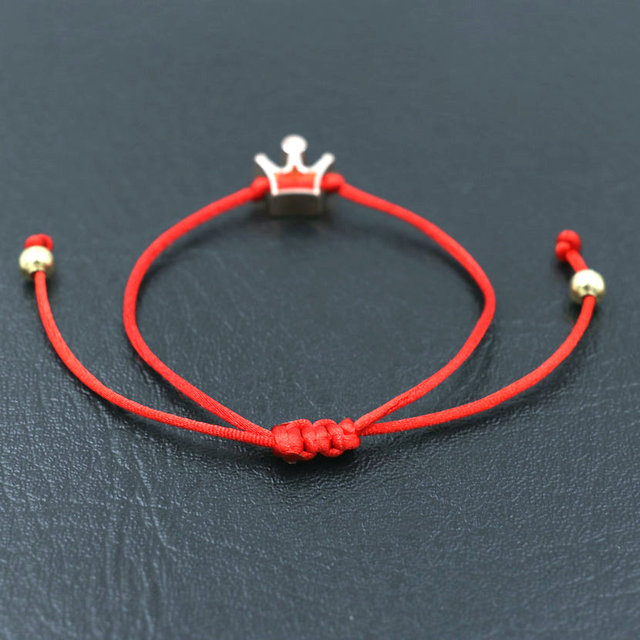 Bransoletka łańcuszkowa minimalistyczna, czerwona, dla kobiet, drobna, srebrna korona, wąska, linka nici struny, biżuteria pary, prezent miłosny - Wianko - 17