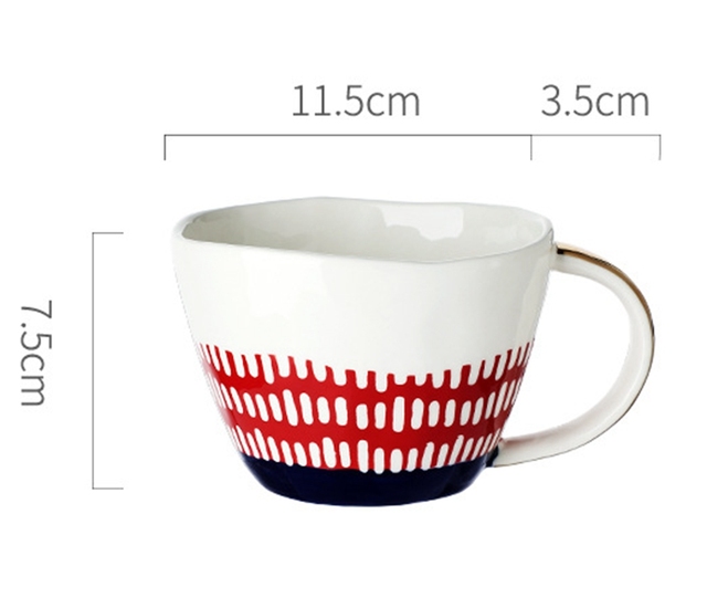 Kubek ceramiczny czerwona kratka z niebieskimi strzałkami kreatywna filiżanka do herbaty i kawy dla domu - prezent - Wianko - 4