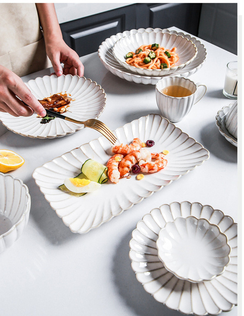 Zestaw stołowy talerze ceramiczne japońskie płytkie biel glazurowane (z salaterkami, łyżkami)- domowy i hotelowy - Wianko - 5