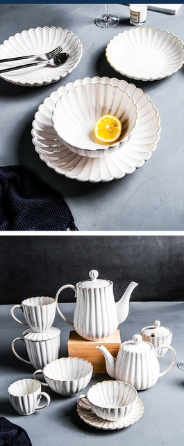 Zestaw stołowy talerze ceramiczne japońskie płytkie biel glazurowane (z salaterkami, łyżkami)- domowy i hotelowy - Wianko - 6