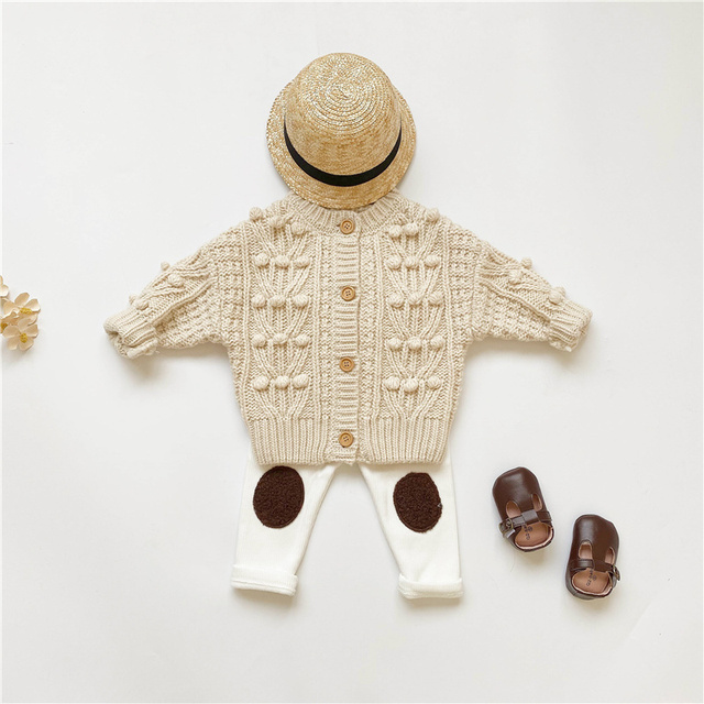 Ręcznie robiony piłka w jesienno-zimowej dzianinie bawełnianej - sweter kurtka dla dziewczynki - Wianko - 12
