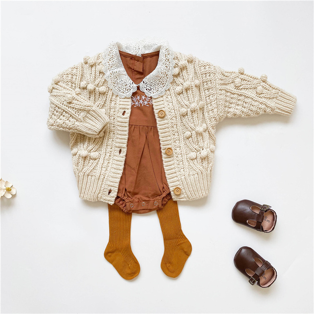Ręcznie robiony piłka w jesienno-zimowej dzianinie bawełnianej - sweter kurtka dla dziewczynki - Wianko - 1