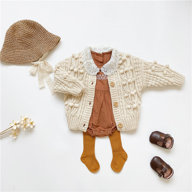 Ręcznie robiony piłka w jesienno-zimowej dzianinie bawełnianej - sweter kurtka dla dziewczynki - Wianko - 18