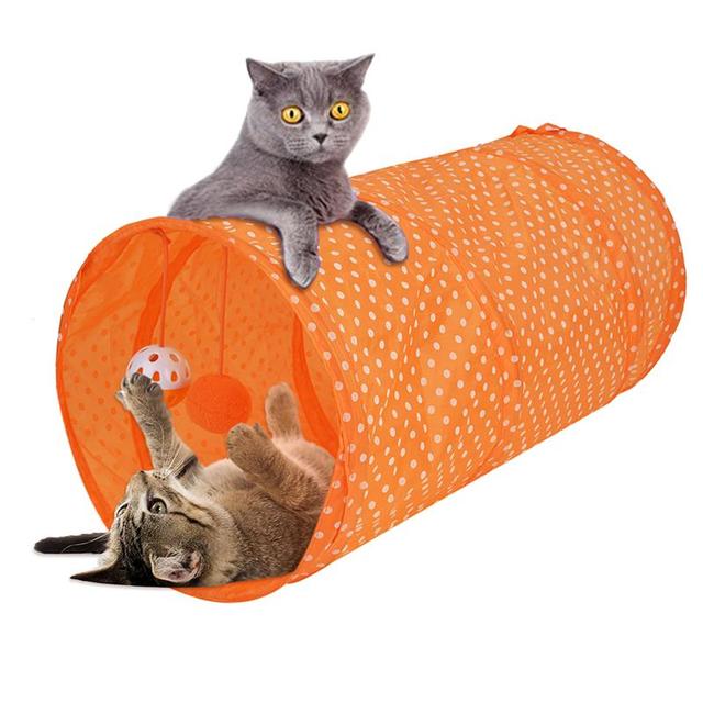 Kotek zabawka - składany tunel tunelowy dla kota, tunel w kolorze tęczy, wytrzymały tunel dla kota, tunel w brązowym kolorze - zabawa dla mruka, tunel dla kotów - jaskinia do zabawy - Wianko - 1