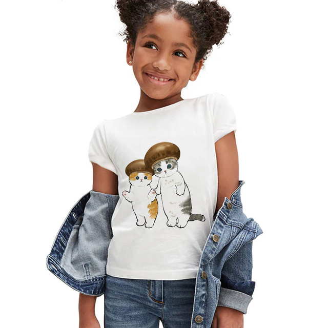Koszulka dla dziewczynki z krótkim rękawem - moda letnia 2021, śmieszny kotowy nadruk, markowe ubranie dla dzieci - Wianko - 16
