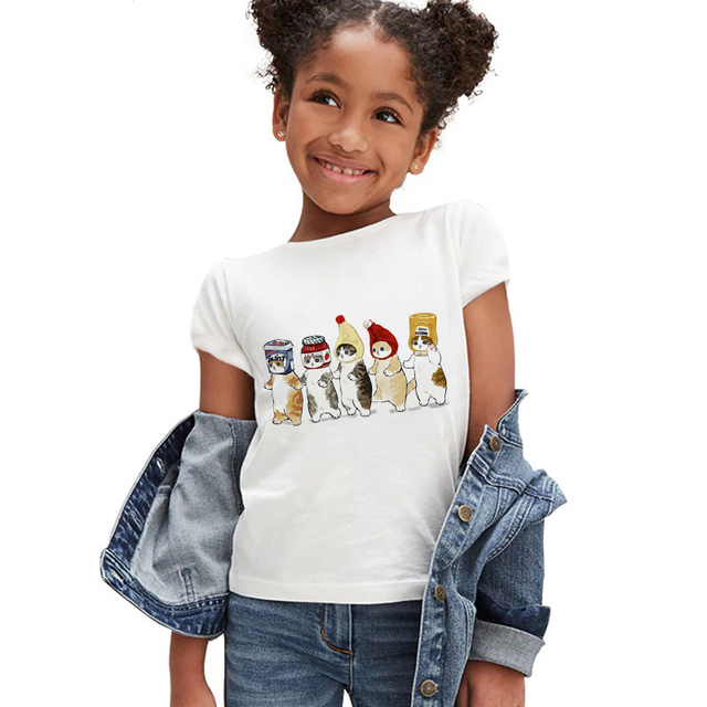 Koszulka dla dziewczynki z krótkim rękawem - moda letnia 2021, śmieszny kotowy nadruk, markowe ubranie dla dzieci - Wianko - 6